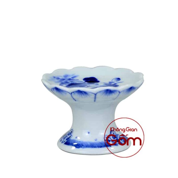 Chân nến thờ men lam Bát Tràng vẽ hoa sen BT-ĐN01 - Ảnh 4