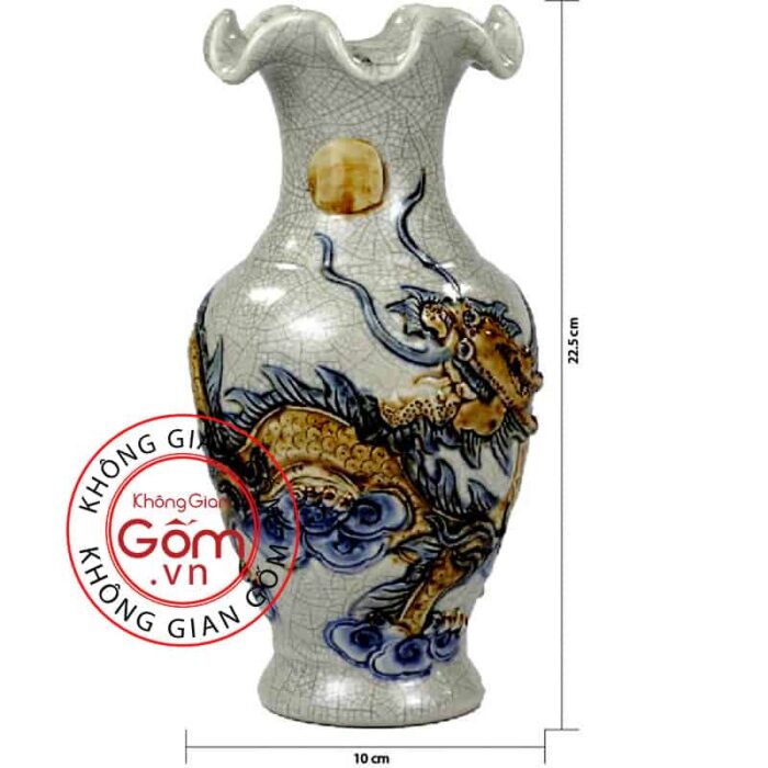 Lọ hoa loe đồ thờ men rạn hoạ tiết rồng BT-LH03 - Hình ảnh 6