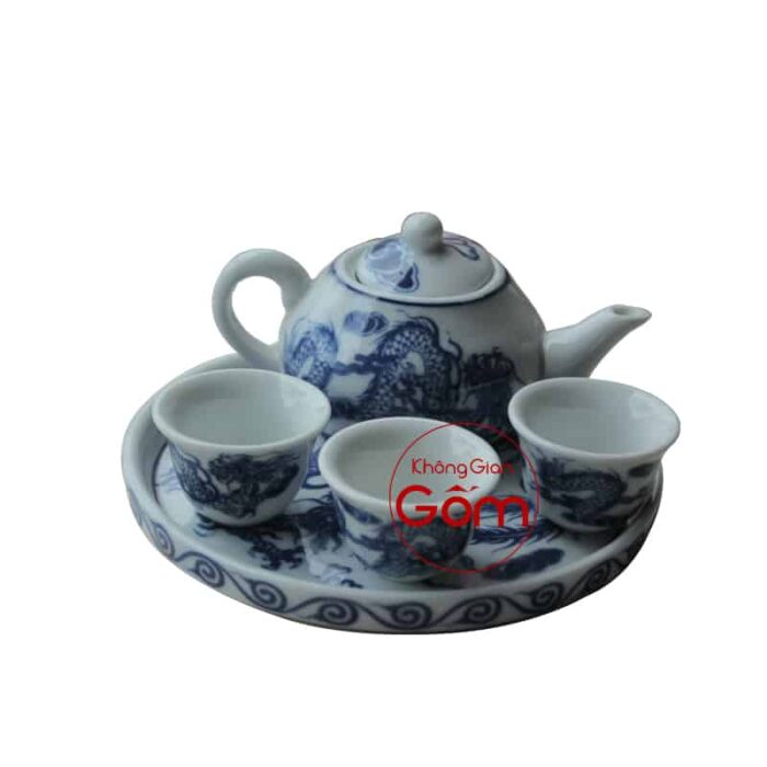 Bộ ấm chén thờ men lam họa tiết rồng vẽ tay BT-AC03 - Hình ảnh 5