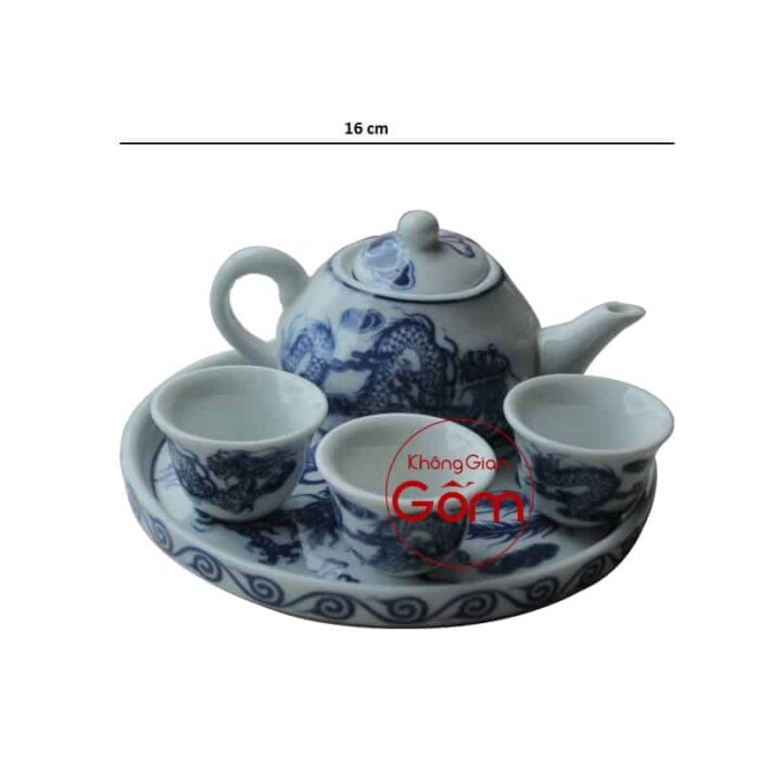 Bộ ấm chén thờ men lam họa tiết rồng vẽ tay BT-AC03 - Hình ảnh 2