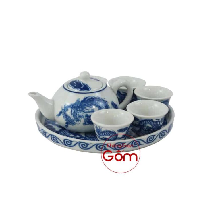 Bộ ấm chén thờ men lam họa tiết rồng vẽ tay BT-AC03 - Hình ảnh 4