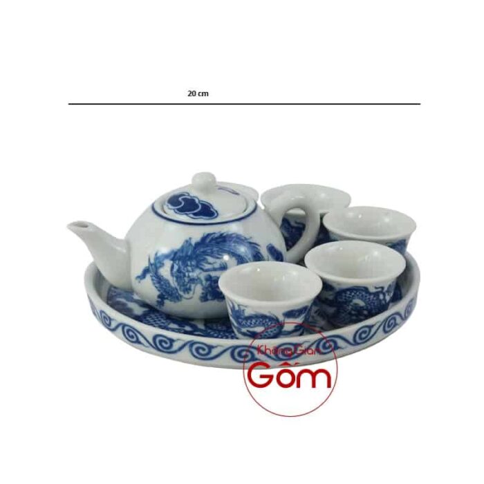 Bộ ấm chén thờ men lam họa tiết rồng vẽ tay BT-AC03 - Hình ảnh 3