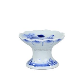Chân nến thờ men lam Bát Tràng vẽ hoa sen BT-ĐN01