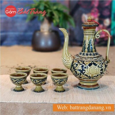 Bộ rượu khắc nổi Bát Tràng