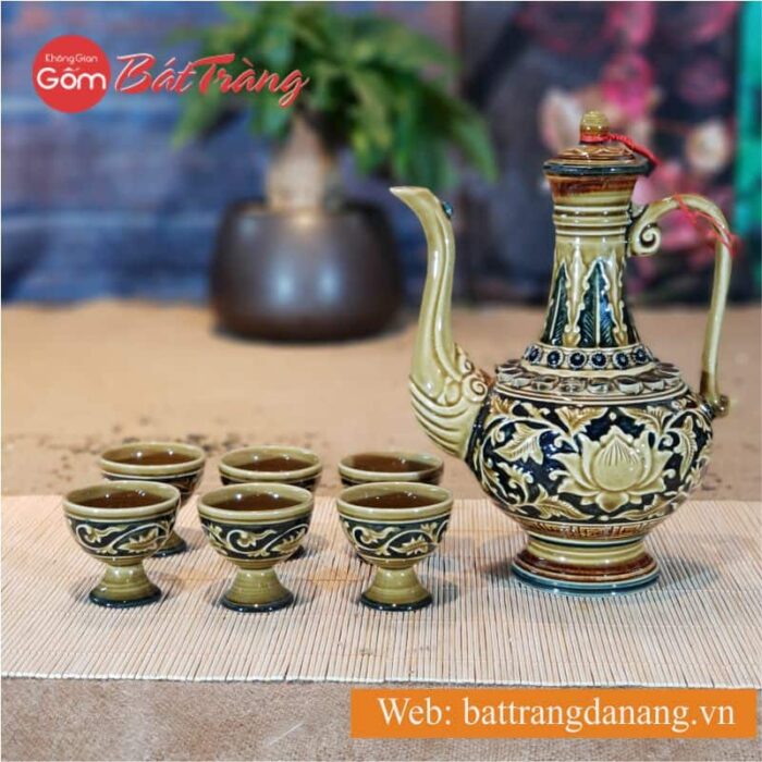 Bộ rượu khắc nổi Bát Tràng