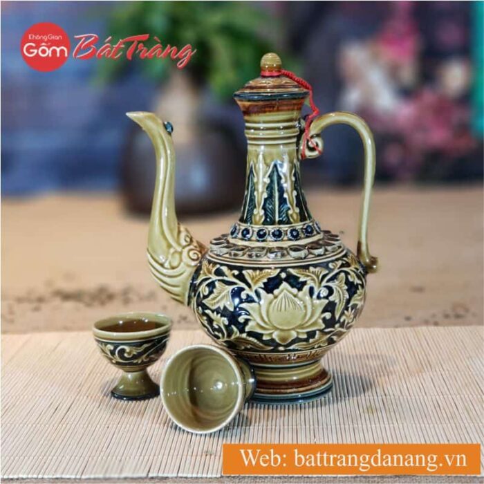 Bộ rượu hoa Sen khắc nổi tinh xảo Bát Tràng - Ảnh 5