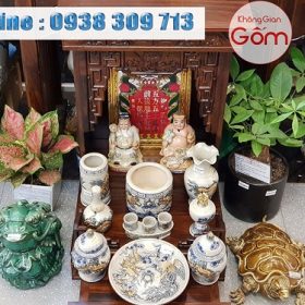 Set Bàn thờ Thần Tài Men Rạn Đắp Nổi Bát Tràng