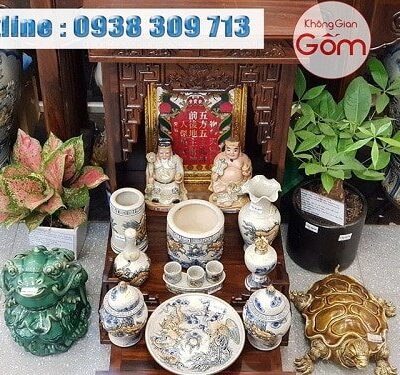 Set Bàn thờ Thần Tài Men Rạn Đắp Nổi Bát Tràng
