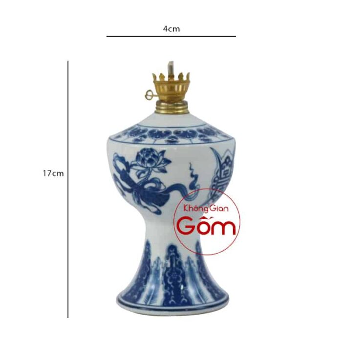 Đèn dầu thờ men lam vai vuông họa tiết hoa sen BT-ĐT10 - Hình ảnh 3