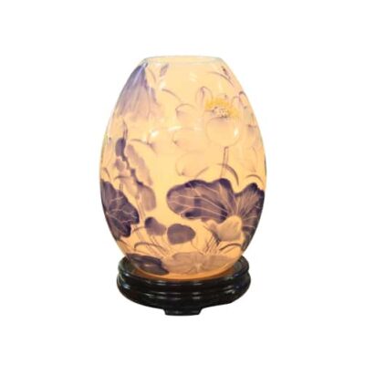 Đèn xông tinh dầu trứng mini vẽ hoa xanh
