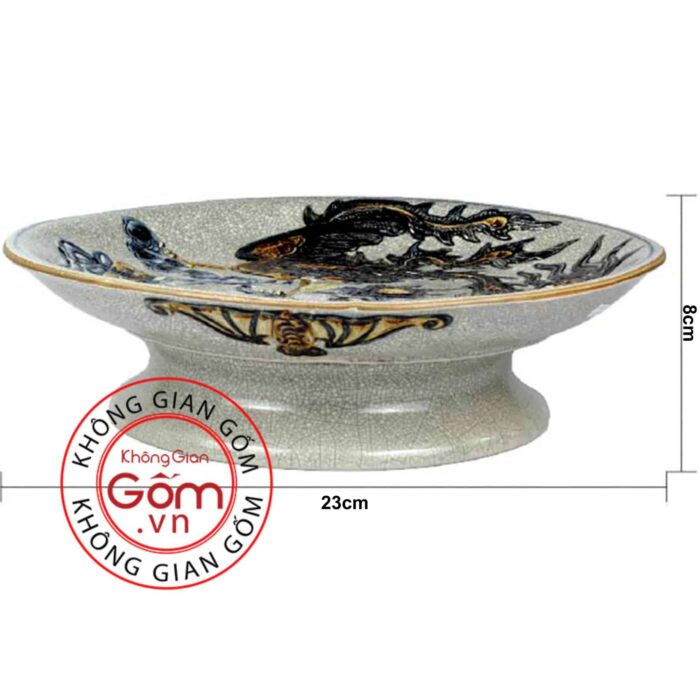 Mâm bồng men rạn Bát Tràng hoạ tiết rồng BT-MB03 - Hình ảnh 8