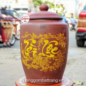 Chum sành đựng gạo - Hũ gạo tài lộc 35L Bát Tràng