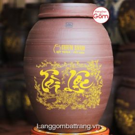 Hũ gạo tài lộc 50L - Chum sành đựng gạo Bát Tràng