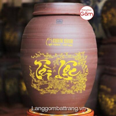 Hũ gạo tài lộc 50L - Chum sành đựng gạo Bát Tràng