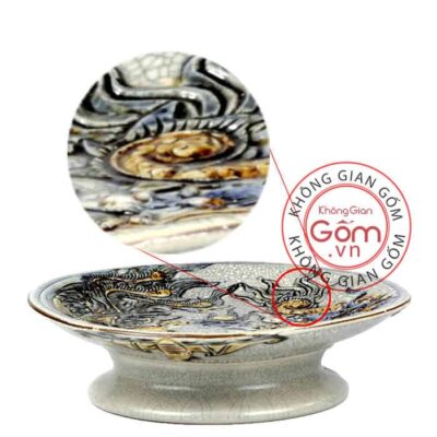 Mâm bồng đắp nổi men rạn