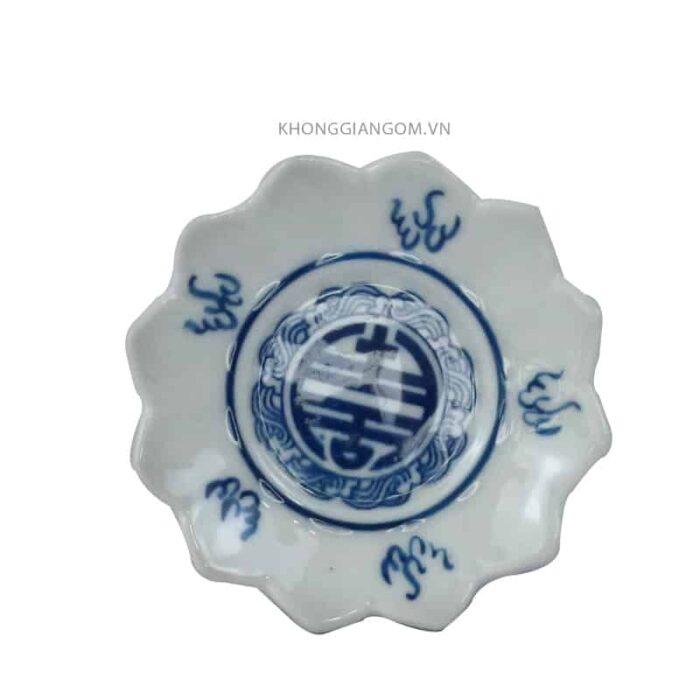 Chân nến thờ men lam Bát Tràng họa tiết lửa, chữ vẽ tay BT-ĐN02 - Hình ảnh 4