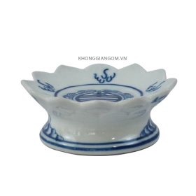 Chân nến thờ men lam Bát Tràng họa tiết lửa, chữ vẽ tay BT-ĐN02