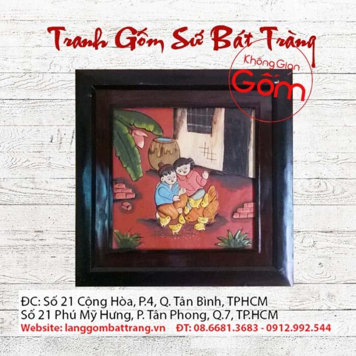 Tranh gốm em bé và đàn gà - Hình ảnh 2