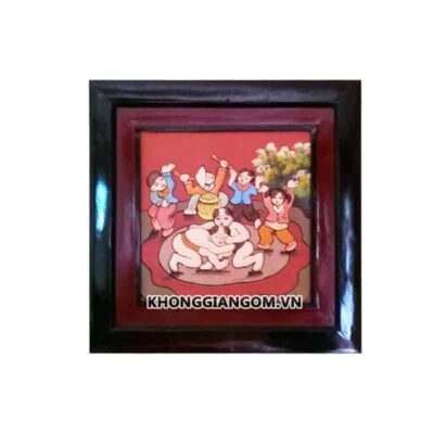 Tranh gốm Hội đấu vật