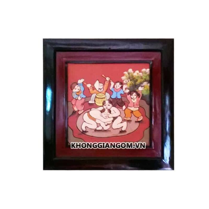 Tranh gốm Hội đấu vật