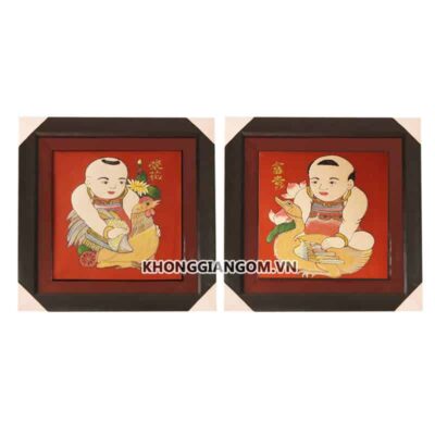 Bộ tranh gốm Đông Hồ - Vinh Hoa Phú Quý