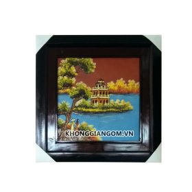 Tranh gốm Chùa Thiên Mụ bên bờ sông Hương