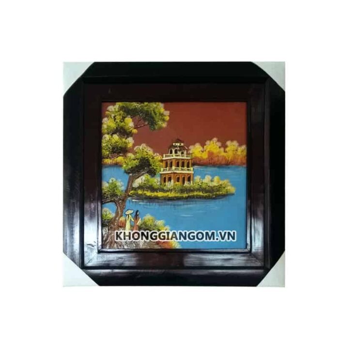 Tranh gốm Chùa Thiên Mụ bên bờ sông Hương