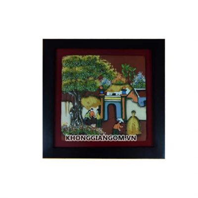 Tranh gốm Cây đa mái đình đắp nổi
