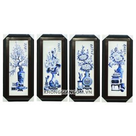 Bộ tranh tứ quý cổ đồ tràm nổi 85cm