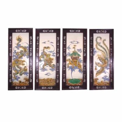 Tranh tứ quý Lân Ly Quy Phụng đắp nổi