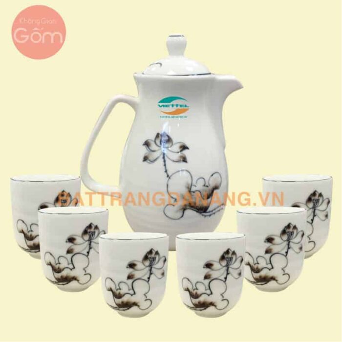 Bộ ấm trà vẽ hoa sen Bát Tràng KGG56