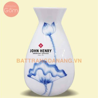 Bình hoa trang trí Bát Tràng vẽ sen, in Logo