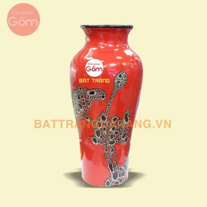 Bình hoa vẽ sen tinh xảo Bát Tràng KGG12