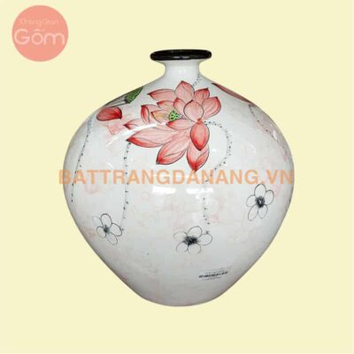 Bình hoa vẽ sen Bát Tràng tinh xảo KGG25