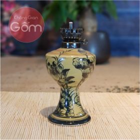 Đèn dầu thờ Bát Tràng họa tiết hoa sen vẽ tay BT-ĐT02