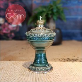 Đèn dầu thờ Bát Tràng men cổ bọc đồng BT-ĐT03