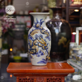 Lọ hoa thờ men rạn hoạ tiết rồng BT-LH02