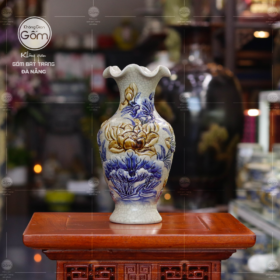 Lọ hoa loe đồ thờ men rạn hoạ tiết hoa sen BT-LH04