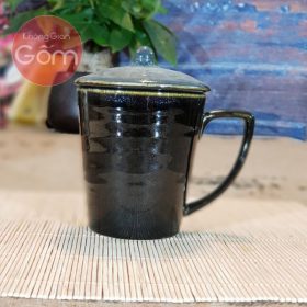 Ly sứ có nắp men xanh rêu 100169-CN