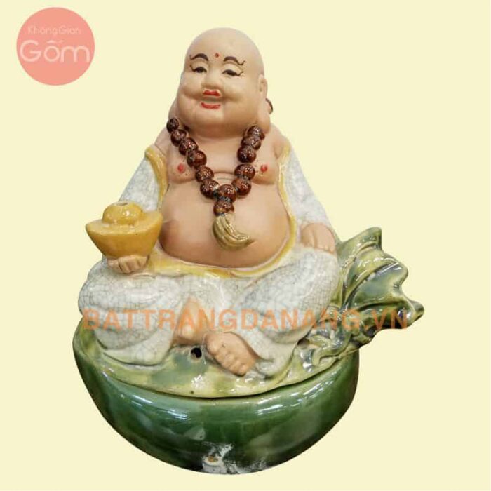Tượng Di Lặc ngồi bệ đá men rạn KGG01