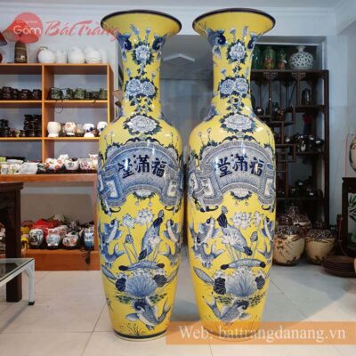 Lọ lộc bình bát tràng men vàng vẽ chữ