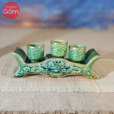 Bộ chén kỷ thờ men lục bảo
