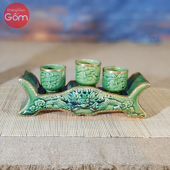 Bộ chén kỷ thờ men lục bảo