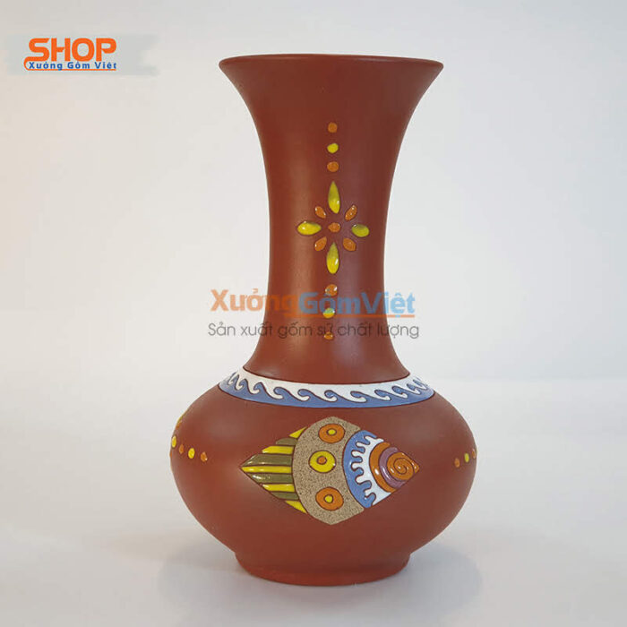 Bình hoa gốm miệng loe cổ cao - Ảnh 2