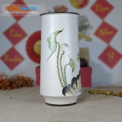 Lọ hoa dáng ống vẽ sen