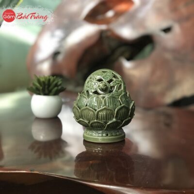 Lư đốt trầm sứ sen xanh cao