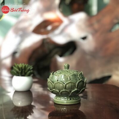 Lư đốt trầm sứ sen xanh cao