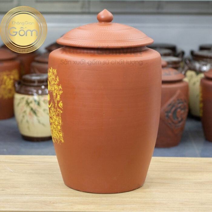 Hũ đựng gạo tài lộc Bát Tràng bằng sành màu nâu tây BT-HG01 - Hình ảnh 5