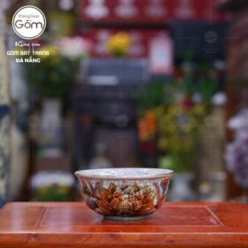 Bát cơm Bát Tràng men rạn vẽ vàng họa tiết hoa sen BT-BC01