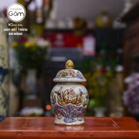 Chóe thờ Bát Tràng men rạn vẽ vàng họa tiết hoa sen BT-CT07
